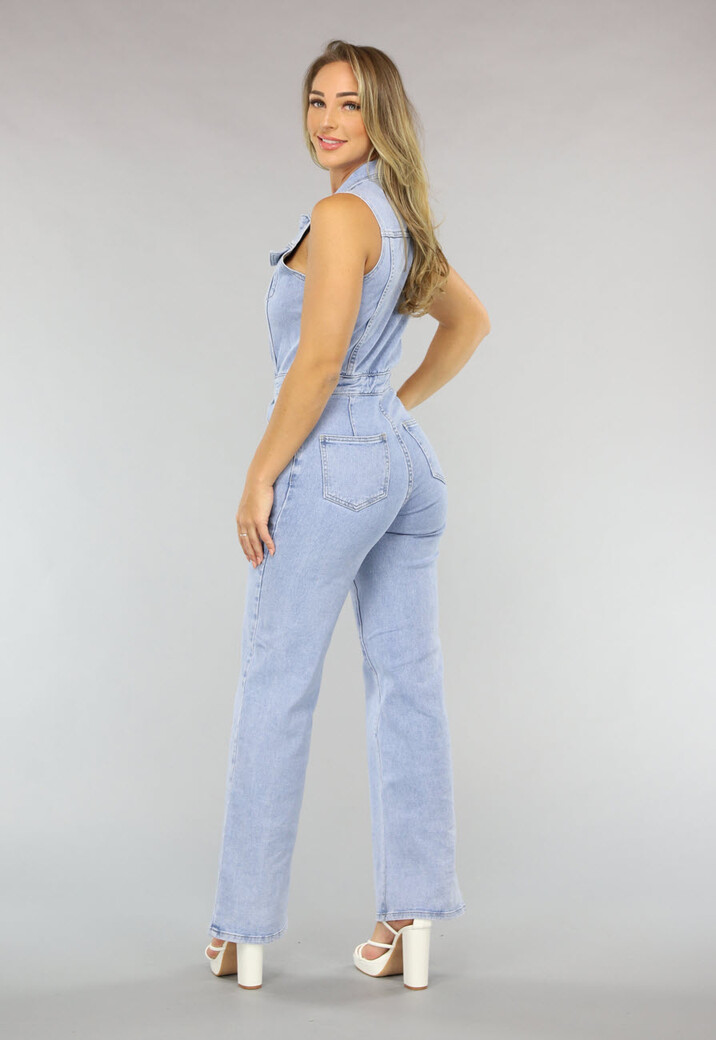 Blauwe Spijkerstof Jumpsuit zonder Mouwen