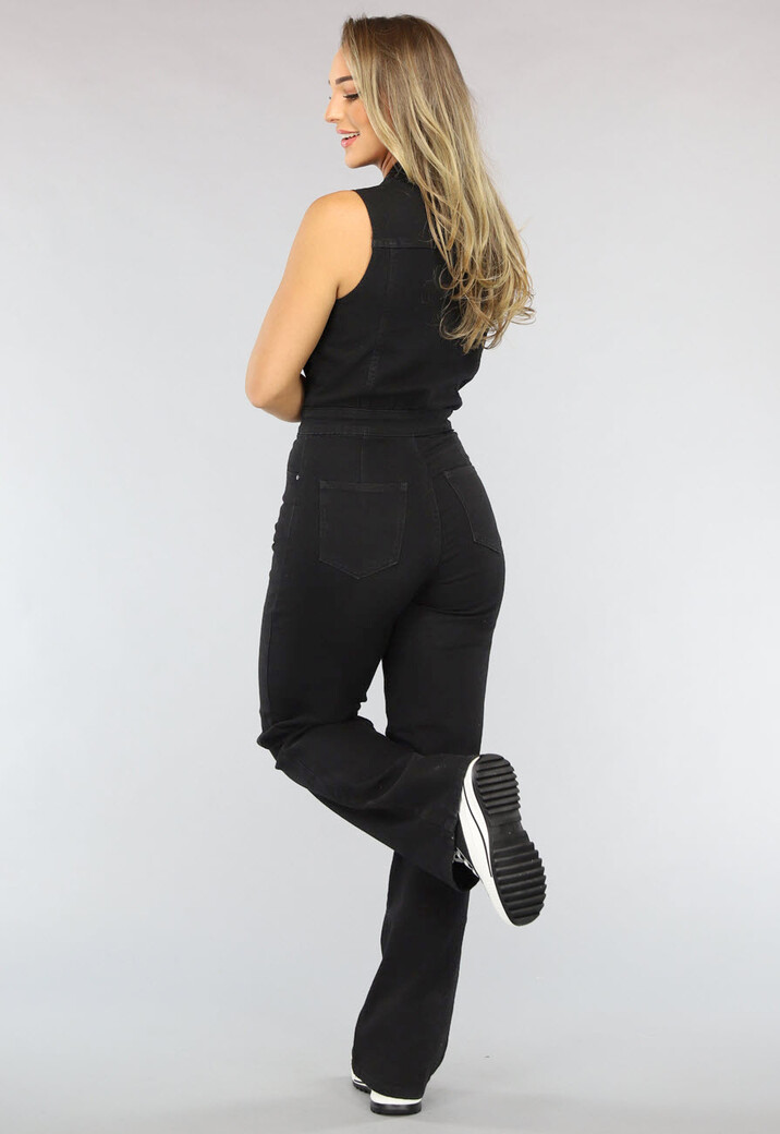 Mouwloze Zwarte Spijkerstof Jumpsuit