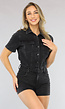 Zwarte Denim Playsuit met Knoopsluiting