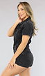 Zwarte Denim Playsuit met Knoopsluiting