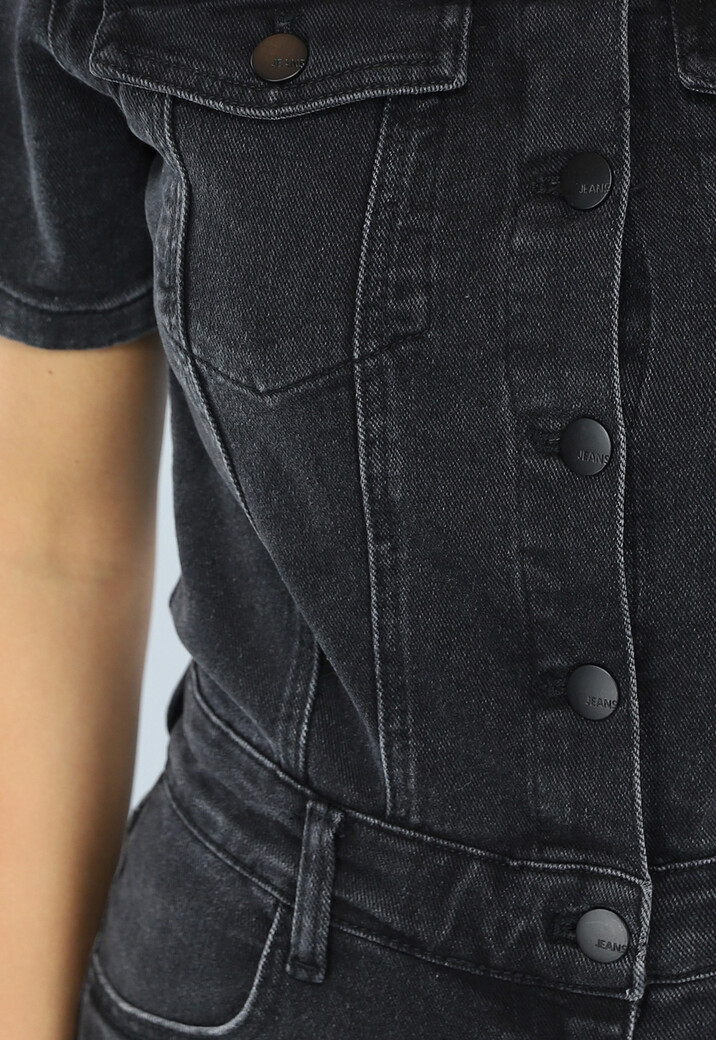 Zwarte Denim Playsuit met Knoopsluiting