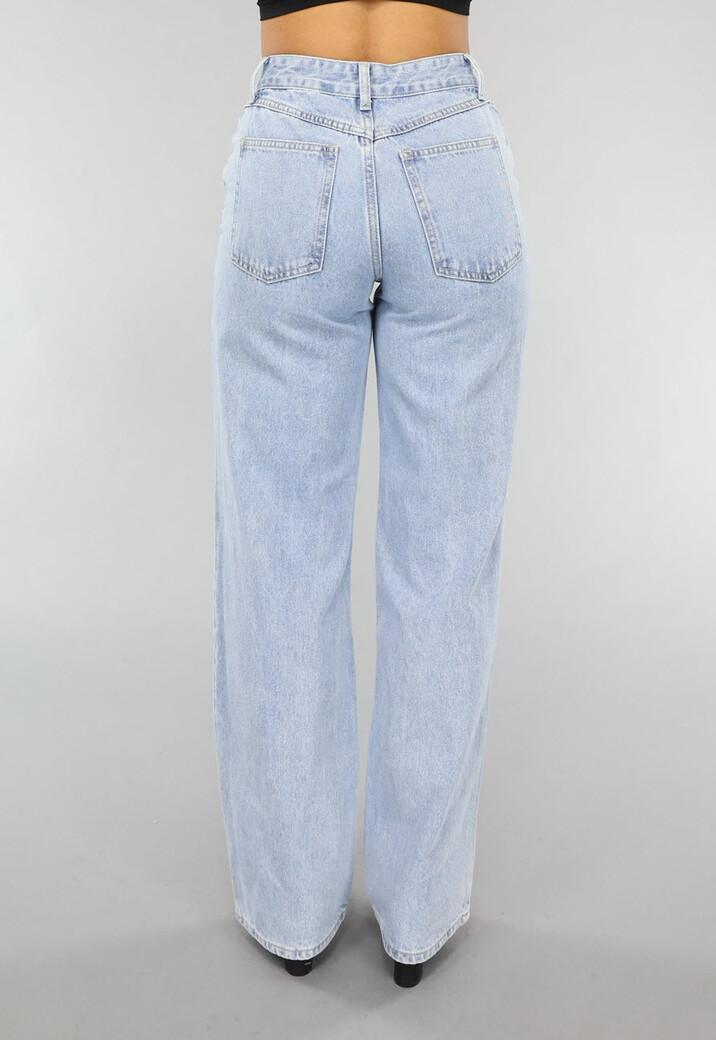 Lichtblauwe Washed Mom Fit Spijkerbroek