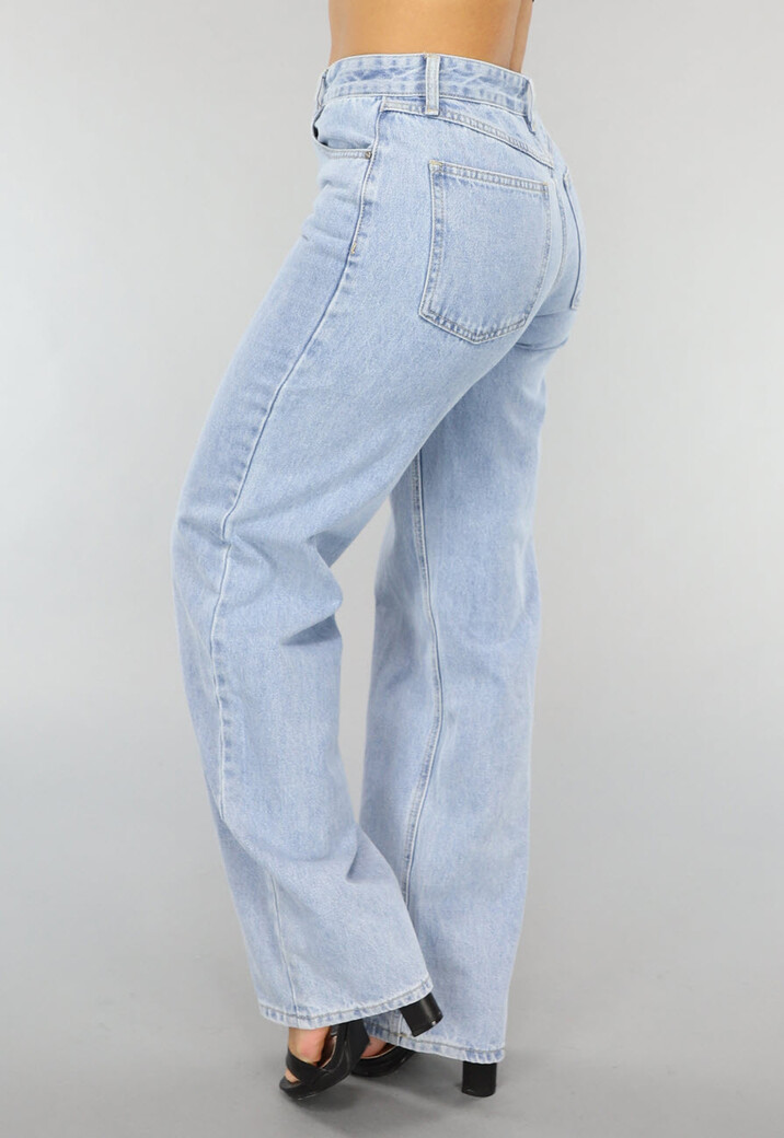 Lichtblauwe Washed Mom Fit Spijkerbroek