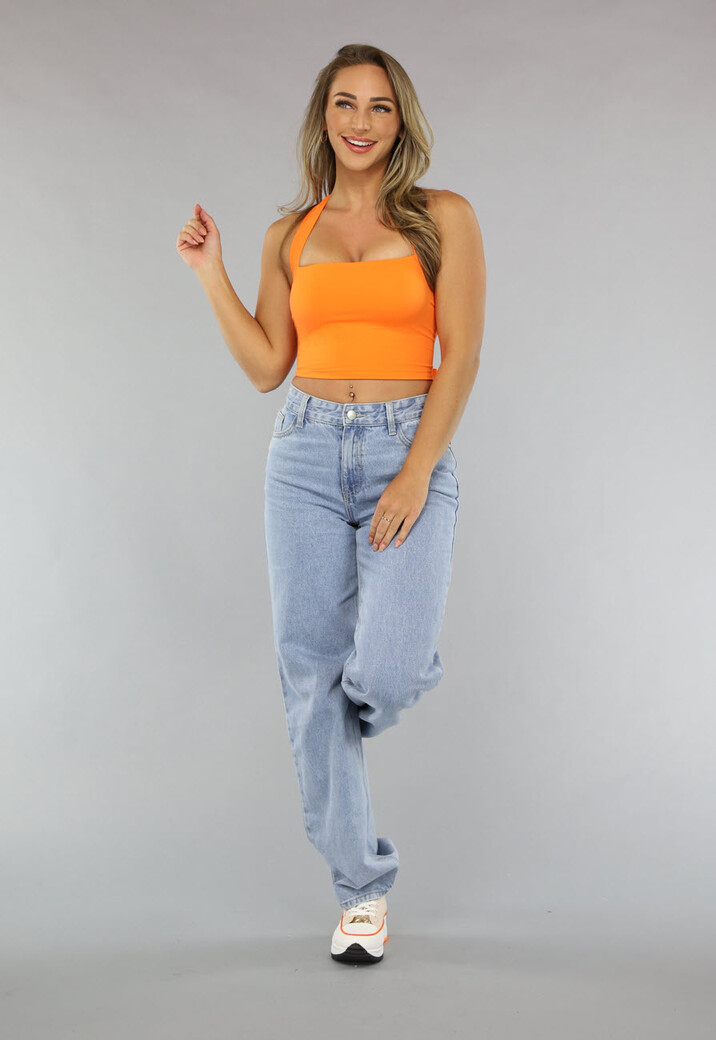 Lichtblauwe Washed Mom Fit Spijkerbroek