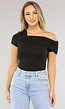 Zwarte Geplooide Top met Asymmetrische One Shoulder