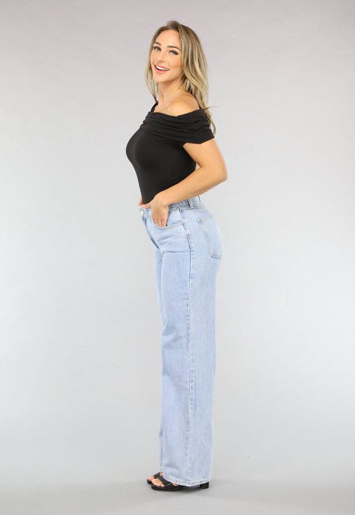 Zwarte Geplooide Top met Asymmetrische One Shoulder