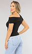 Zwarte Geplooide Top met Asymmetrische One Shoulder
