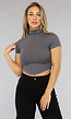 Grijze Turtleneck Crop Top met Korte Mouwen