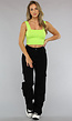 Limoen Groene Crop Top met Vierkante Hals