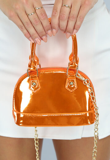 ORANJE-F Oranje Halfronde Metallic Tas met Hendels