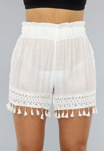 NEW2703 Witte Cover Up Short met Fringe