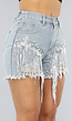 Denim Short met Fringe en Elastische Taille