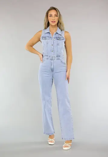 Blauwe Spijkerstof Jumpsuit zonder Mouwen