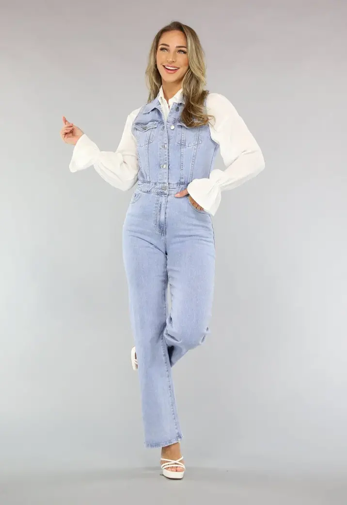 Blauwe Spijkerstof Jumpsuit zonder Mouwen