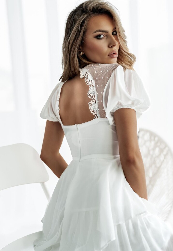 Witte Chiffon Playsuit met Polkadot Hals