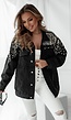 Zwarte Denim Jacket Deluxe met Parels en Print