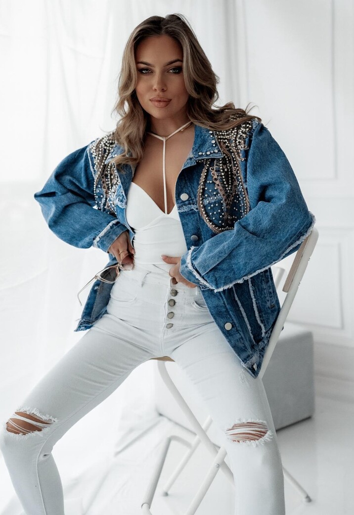 Blauwe Denim Spijkerjas met Western Print