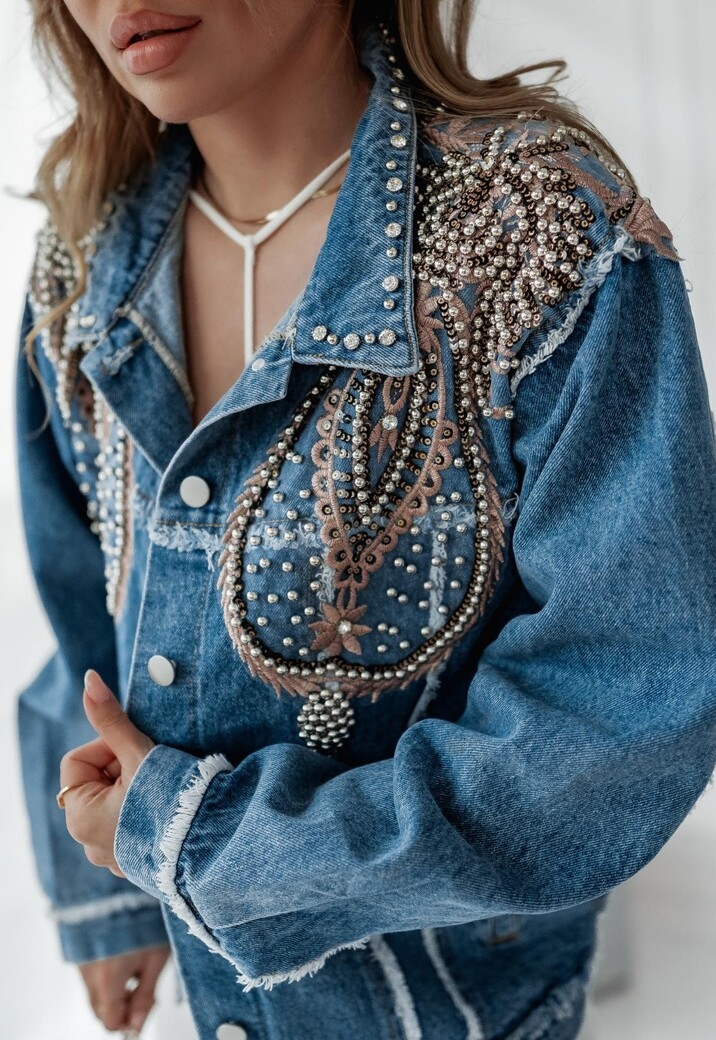 Blauwe Denim Spijkerjas met Western Print