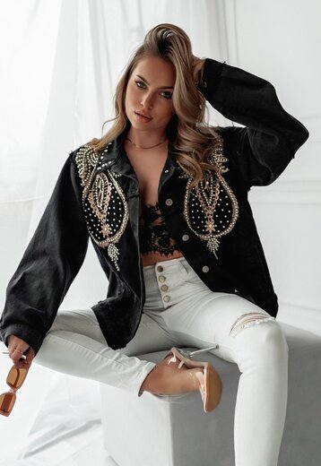 Zwarte Spijkerjas met Western Print