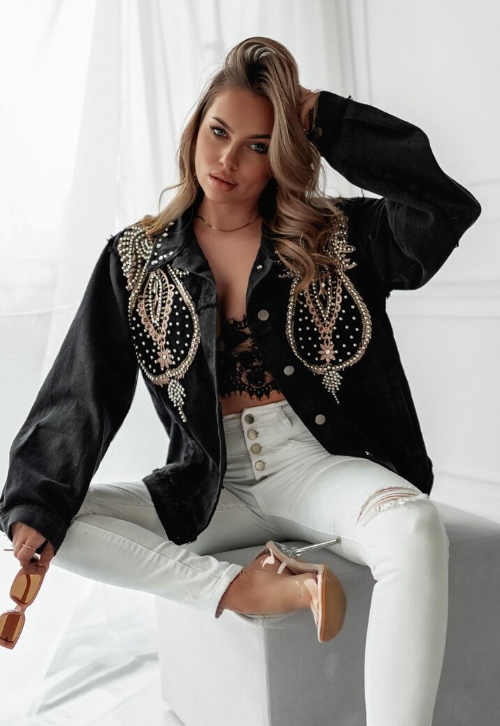 Zwarte Spijkerjas met Western Print