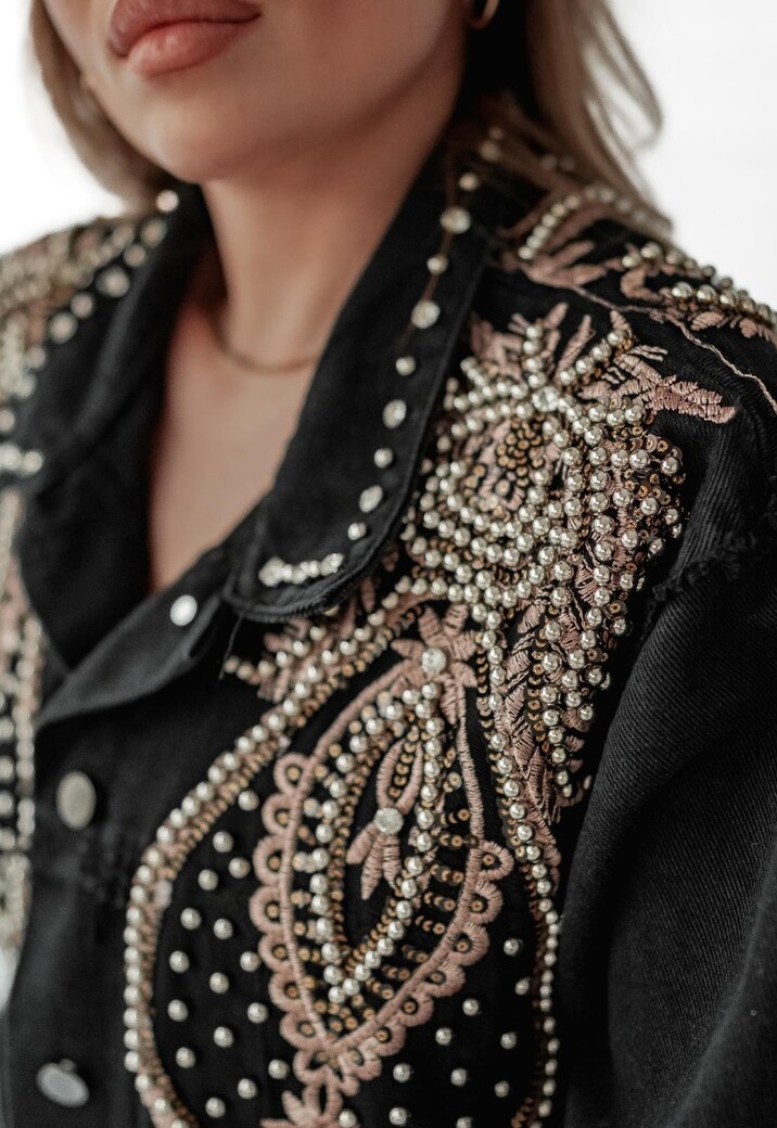 Zwarte Spijkerjas met Western Print