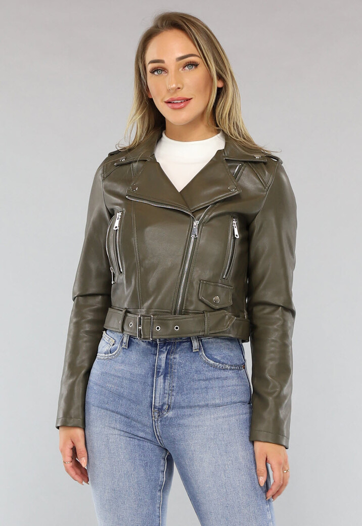 Khaki Lederlook Jack in Kort Model