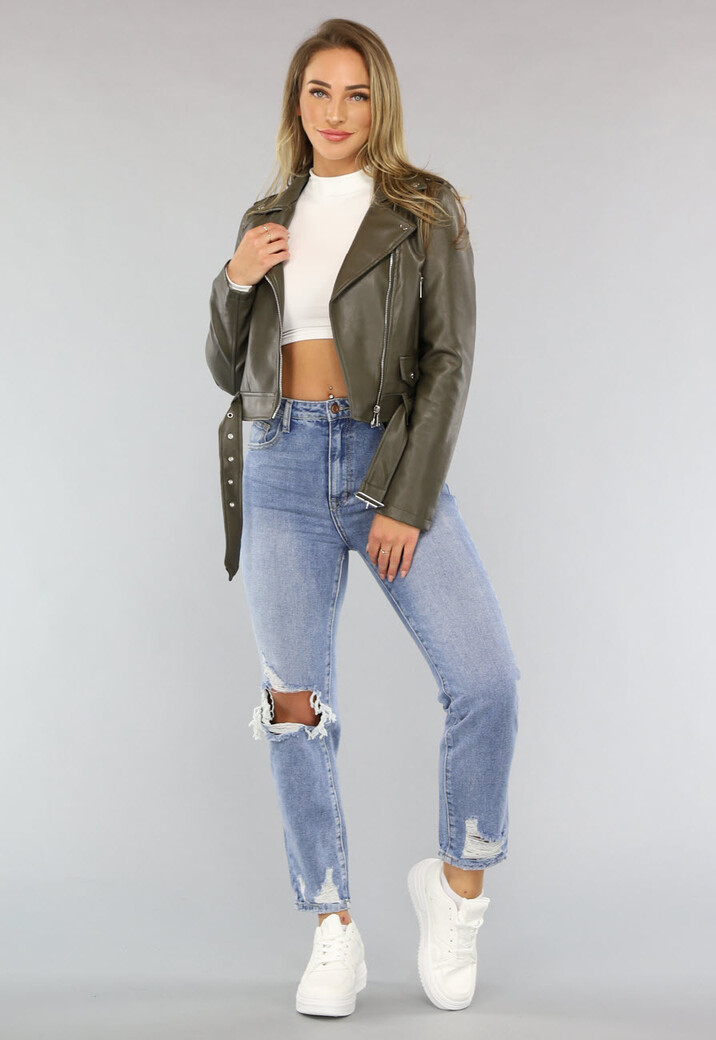 Khaki Lederlook Jack in Kort Model