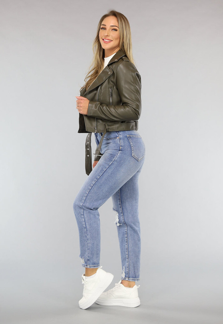 Khaki Lederlook Jack in Kort Model