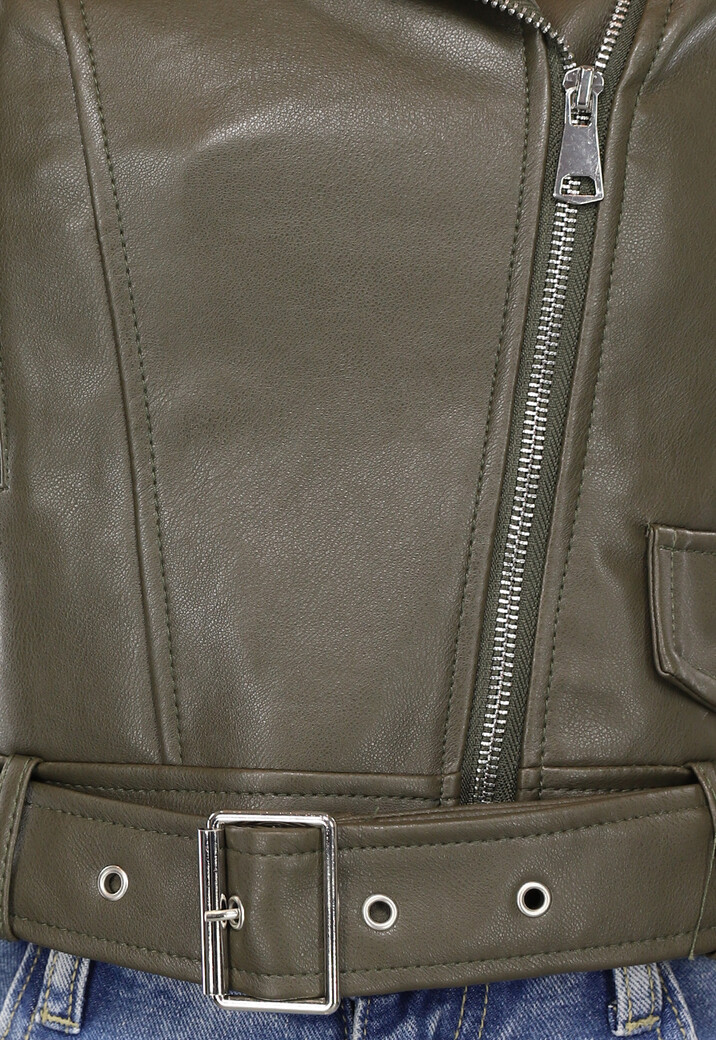 Khaki Lederlook Jack in Kort Model