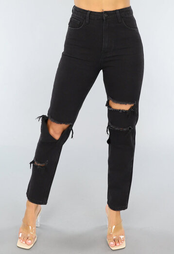 NEW0304 Zwarte Ripped Mom Jeans