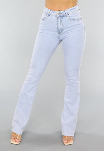 NEW0304 Flared Jeans met Rafels in Blauw