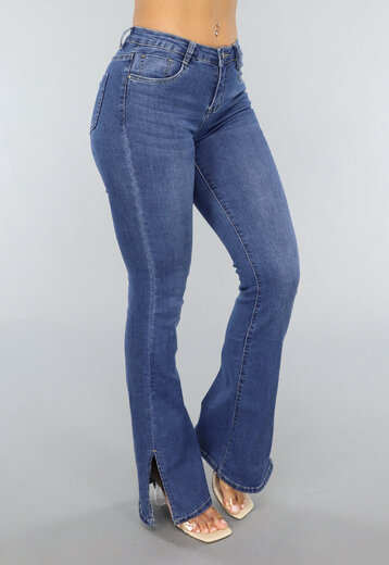 NEW0304 Donkere Denim Broek met Flair en Split