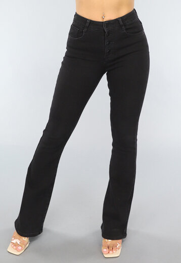 NEW0304 Zwarte Flair Jeans met Knoopsluiting