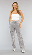 Lichtgrijze Jeans met Hoge Taille en Cargo Zakken