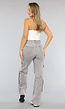 Lichtgrijze Jeans met Hoge Taille en Cargo Zakken