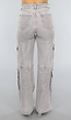 Lichtgrijze Jeans met Hoge Taille en Cargo Zakken