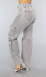 Lichtgrijze Jeans met Hoge Taille en Cargo Zakken