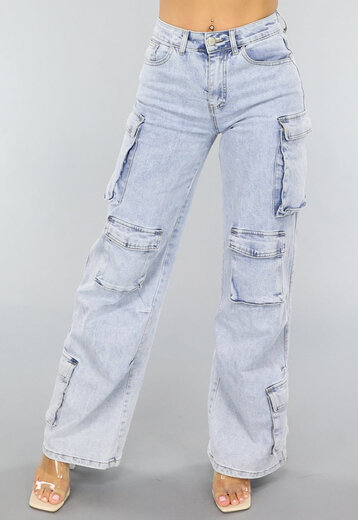 Blauwe Wide Leg Carpenter Broek