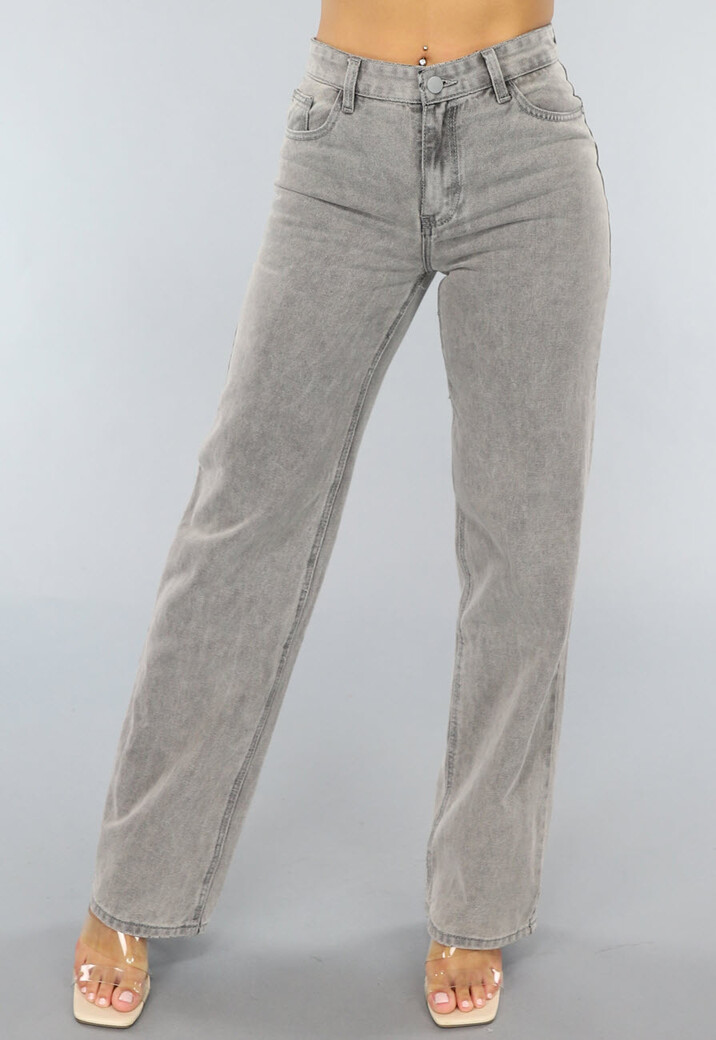 Lichtgrijze Denim Broek met Mom Fit