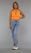 Neon Oranje Halter Top met Strikdetail
