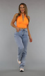 Neon Oranje Halter Top met Strikdetail