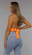 Neon Oranje Halter Top met Strikdetail