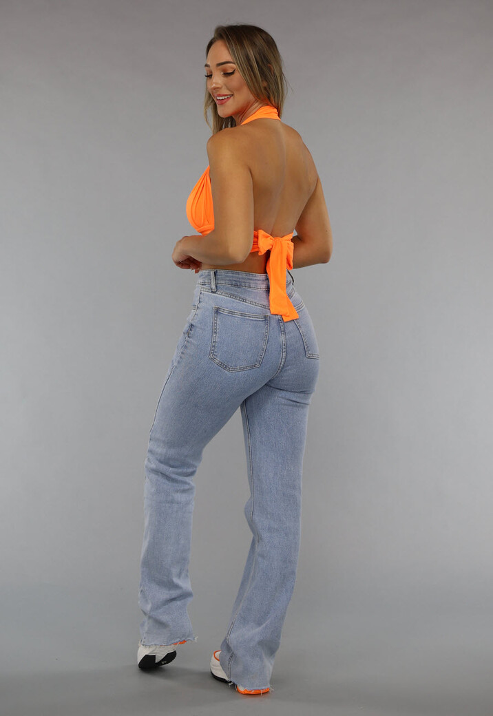 Neon Oranje Halter Top met Strikdetail
