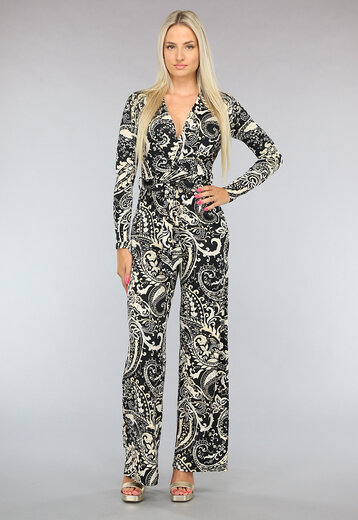 NEW0304 Elastische Wide Leg Jumpsuit met Paisley Print