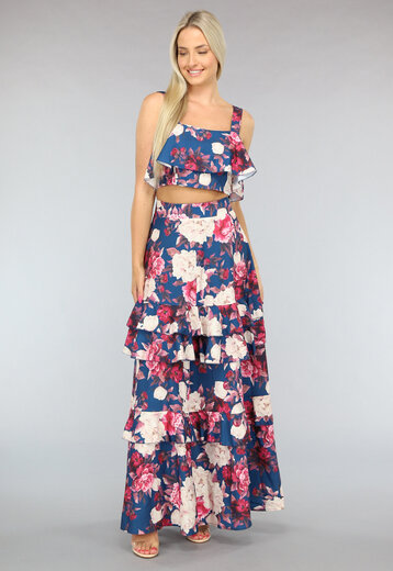 NEW0304 Bloemenprint Two Piece met Maxi Rok