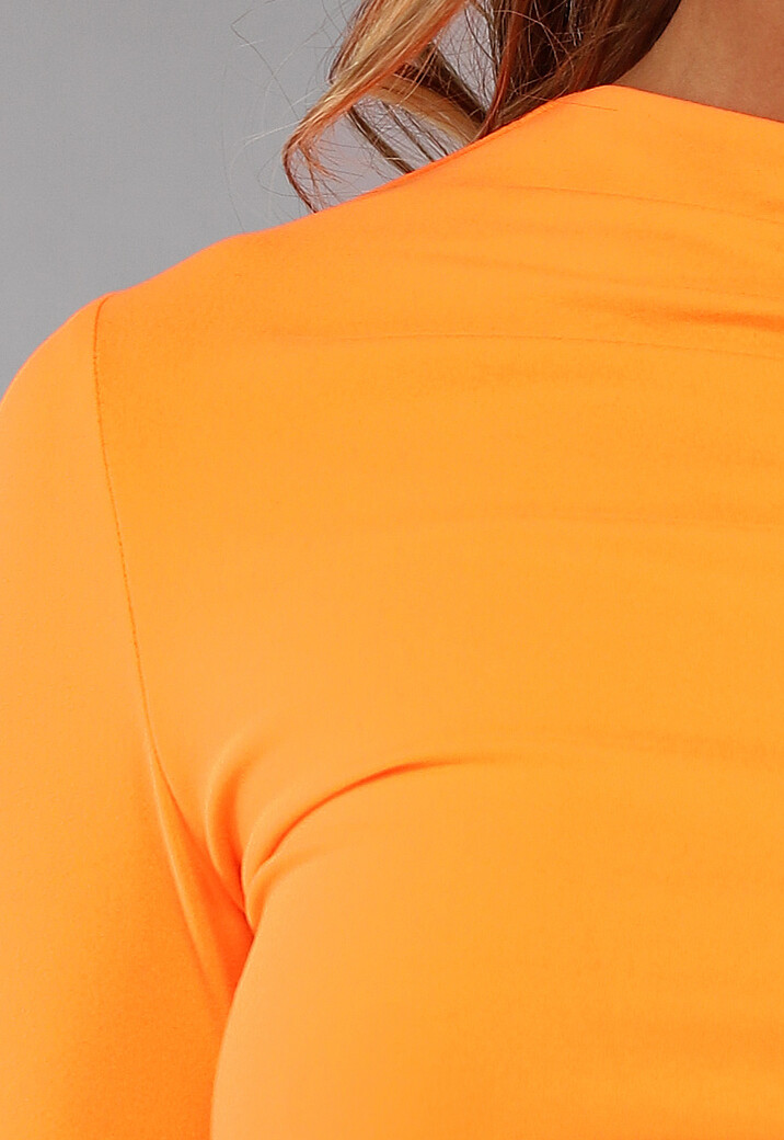 Oranje Longsleeve Top met Geplooid Effect