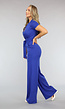 Blauwe Aansluitende Wide Leg Jumpsuit met Ceintuur