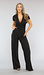 Zwarte Wide Leg Jumpsuit met Korte Mouwen en Tailleband