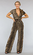 Wide Leg Korte Mouwen Jumpsuit met Panterprint