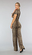 Wide Leg Korte Mouwen Jumpsuit met Panterprint